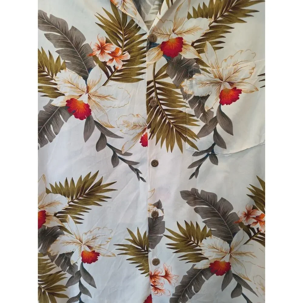 VTG Two Palms Mens Palm&Orchid Button Up Hawaiian Shirt Sz M Resortwear Tropical